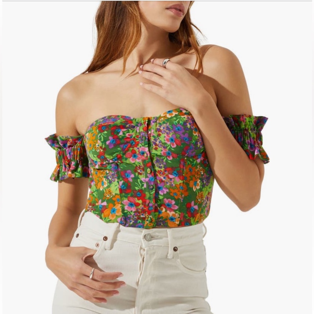 ASTR the Label Print Off Shoulder Corset Top